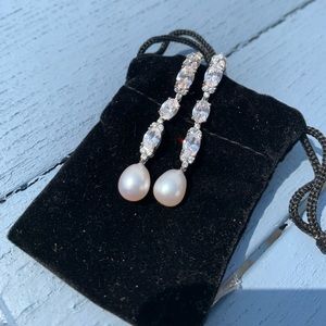 Bridal Earrings, Freshwater Pearl, Cubic Zirconia, Drop Earrings